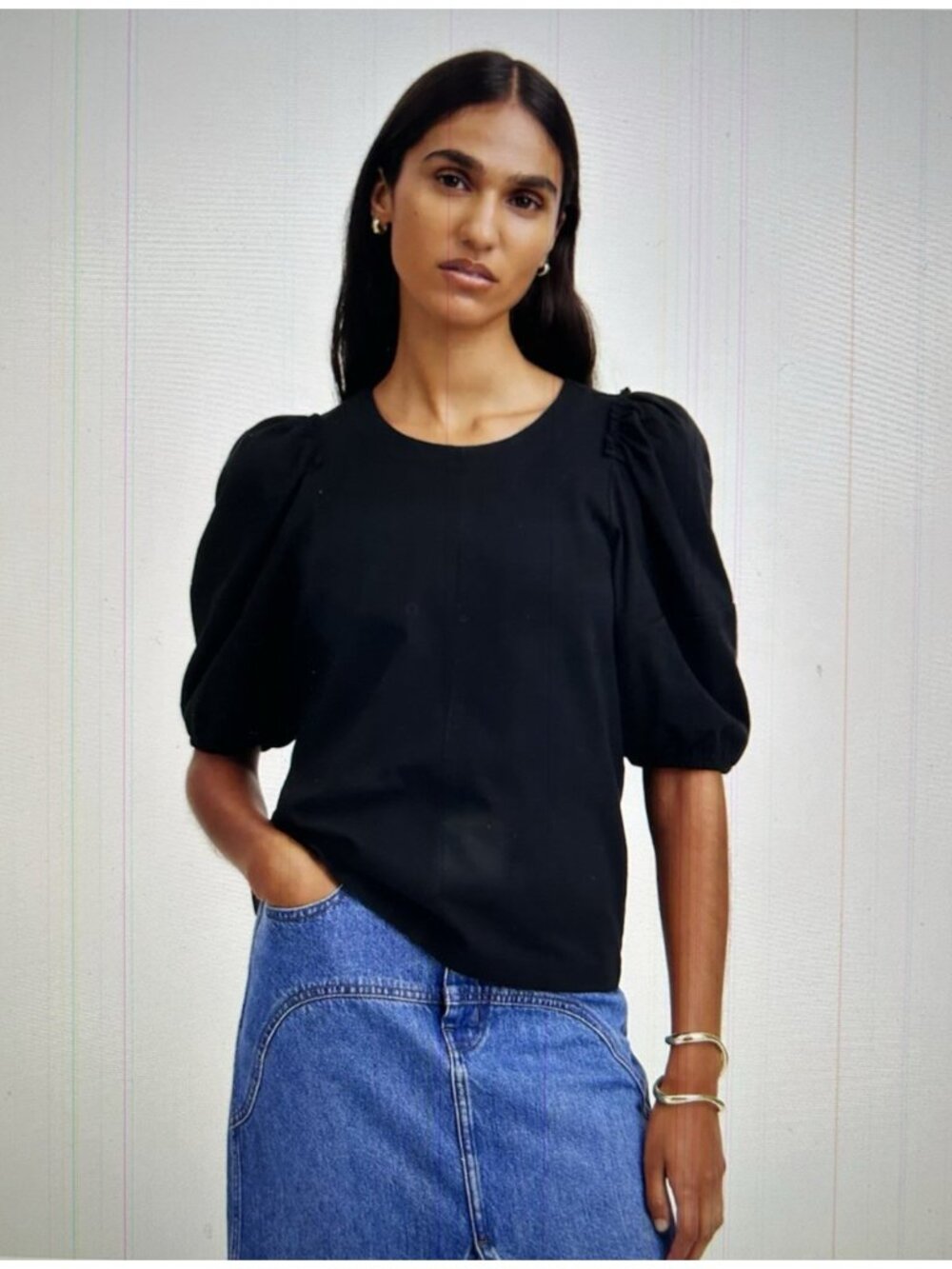 Madewell Womens Short Puff-Sleeve Tee Shirt in Black Style NT331 Size XXS